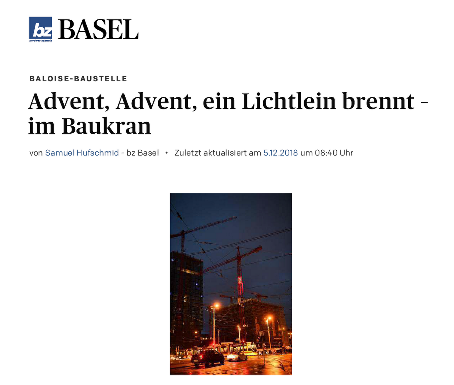 Zeitungsartikel Basellandschaftlichen Zeitung